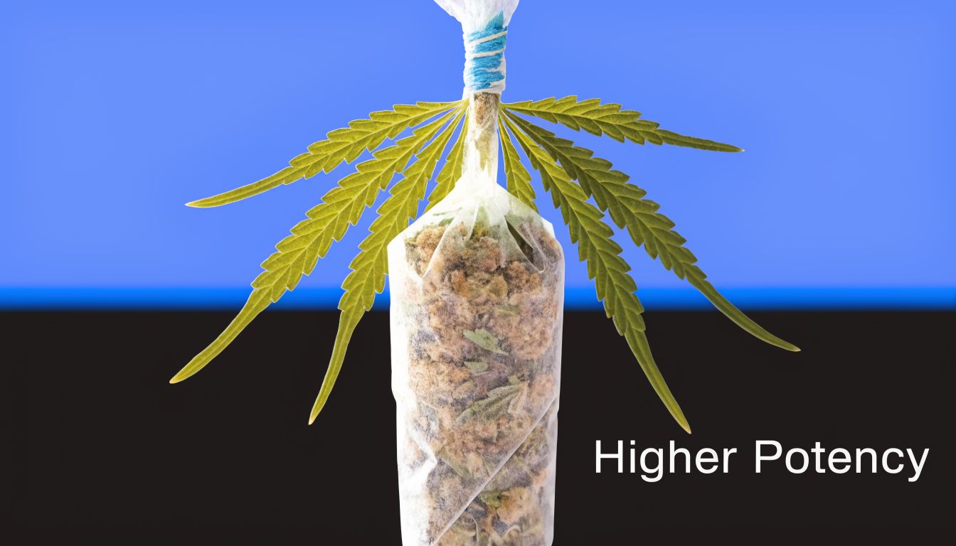 A marijuana pre-roll joint decorated with a cannabis fan leaf against a blue and black background.